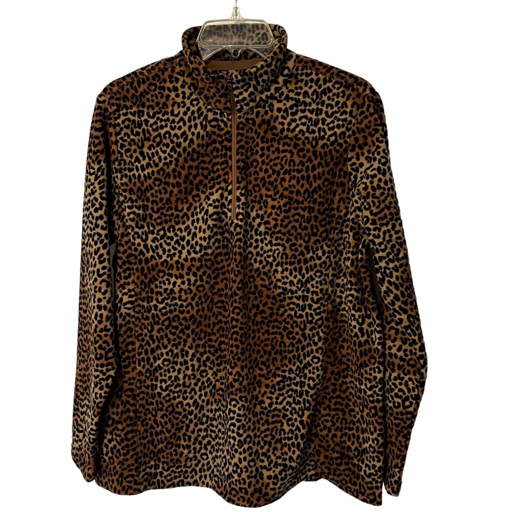 NEW Lands End Quarter Zip Printed Fleece Pullover Sweater Jacket L Animal Print - Picture 3 of 14